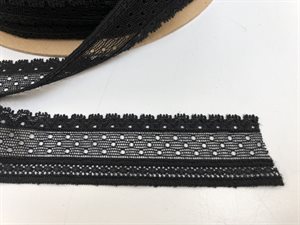 Blondekant - elastisk i sort med fine huller, ca 3,5 cm
